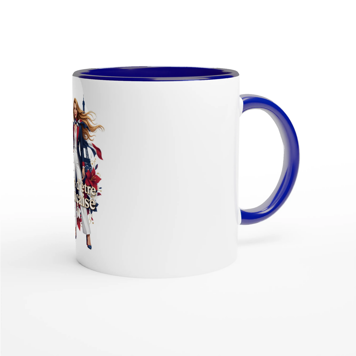 Mug  fière d'être française  en céramique blanche 325 ml (11 oz) avec intérieur coloré