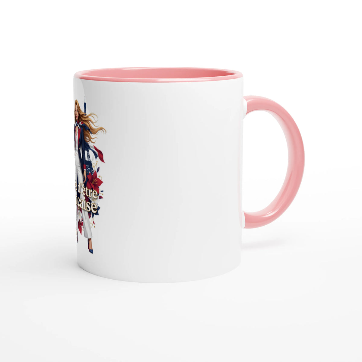 Mug  fière d'être française  en céramique blanche 325 ml (11 oz) avec intérieur coloré