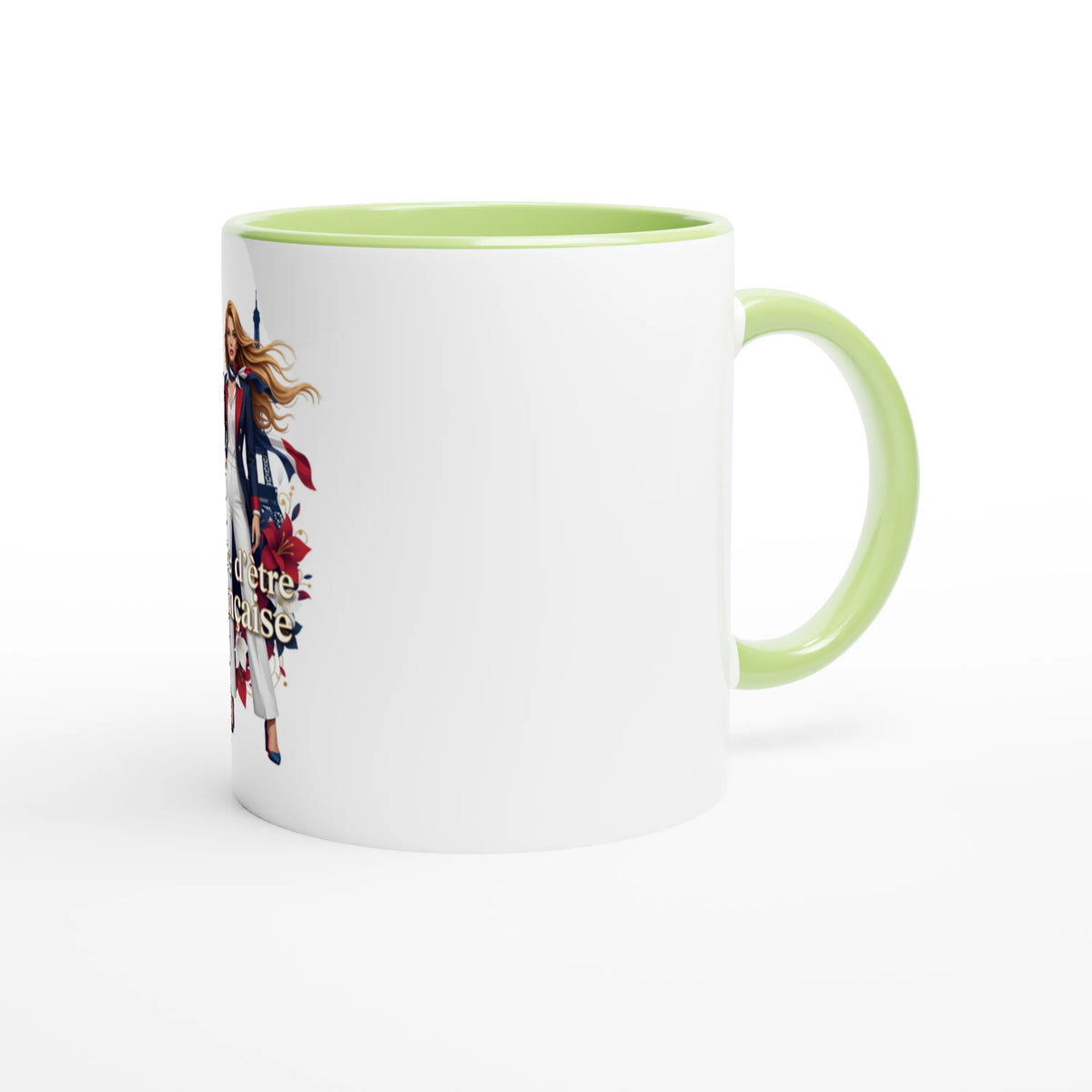 Mug  fière d'être française  en céramique blanche 325 ml (11 oz) avec intérieur coloré