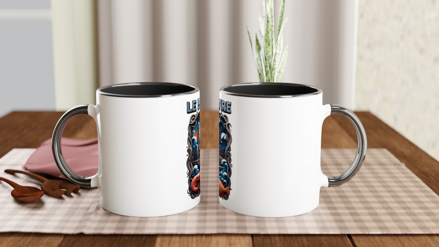 Mug en céramique blanche le Havre ville de France 325 ml (11 oz) avec intérieur coloré