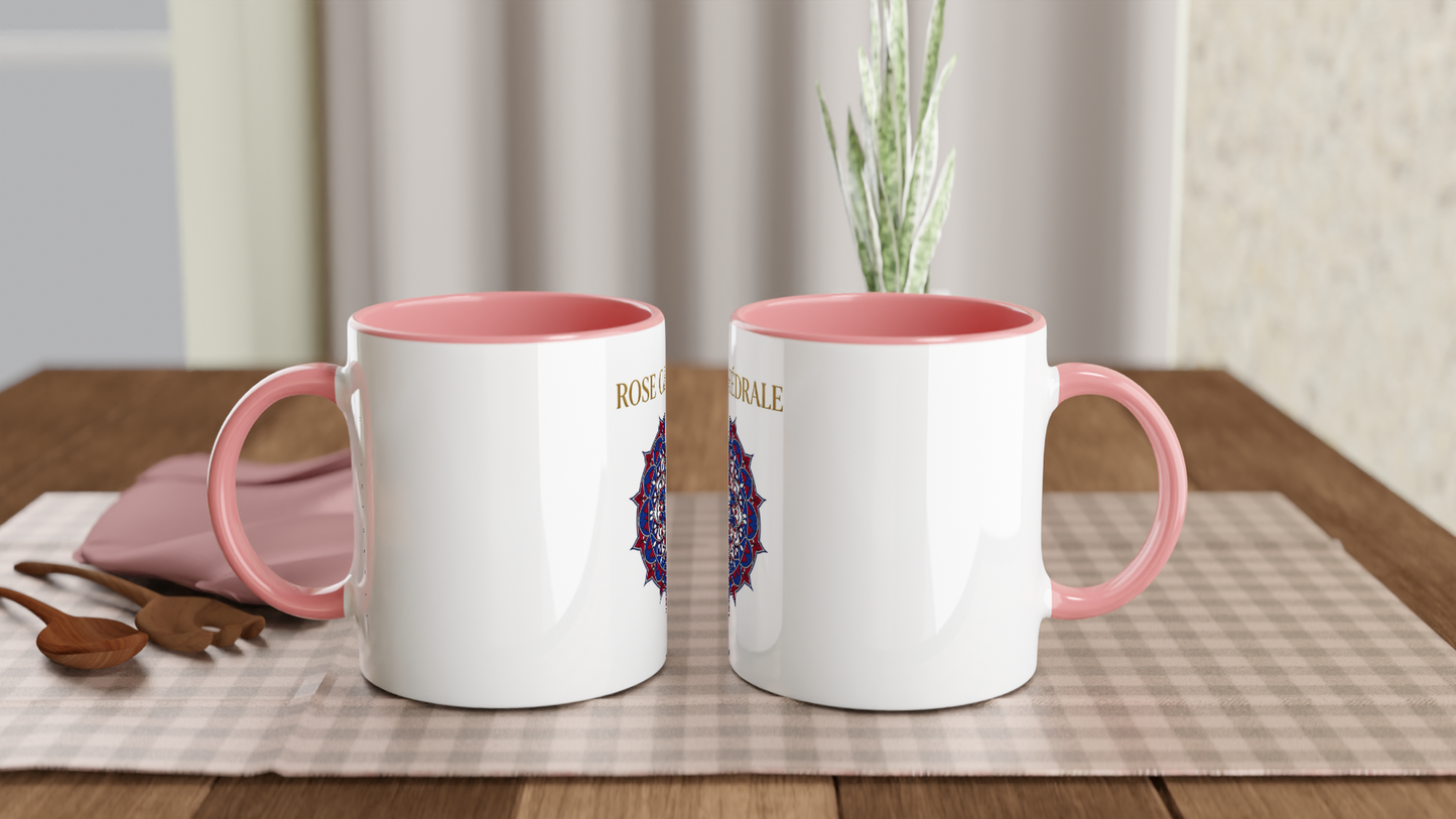 Mug en céramique rose cathédrale  blanche 325 ml (11 oz) avec intérieur coloré