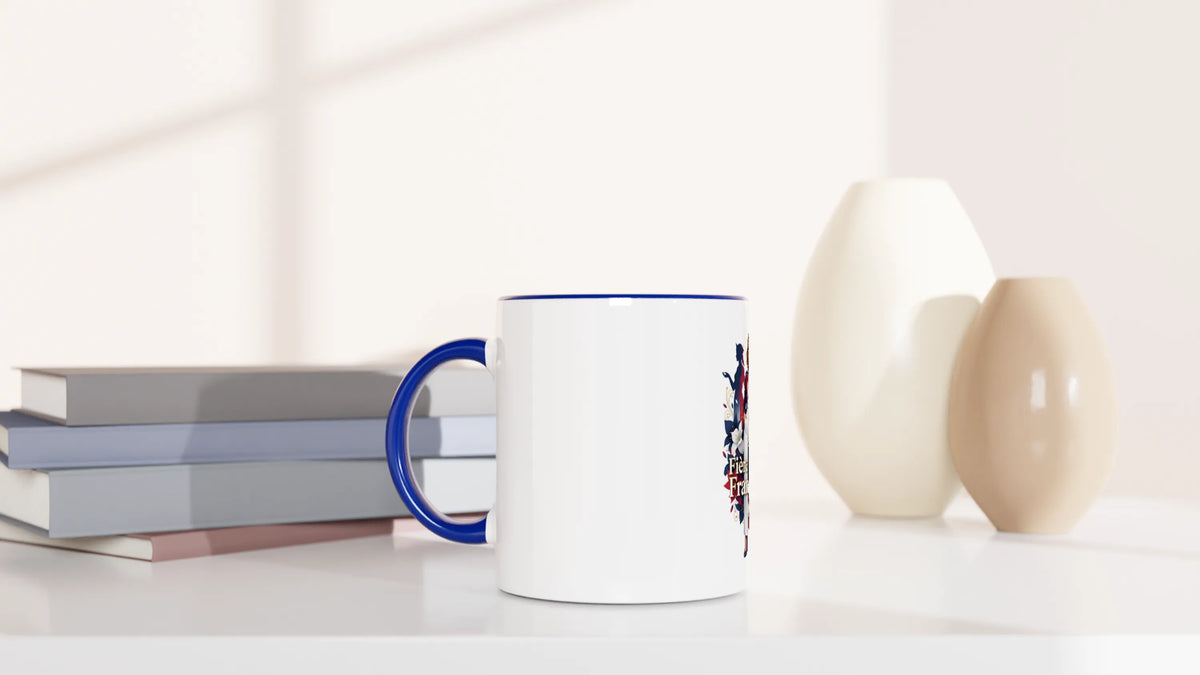 Mug  fière d'être française  en céramique blanche 325 ml (11 oz) avec intérieur coloré