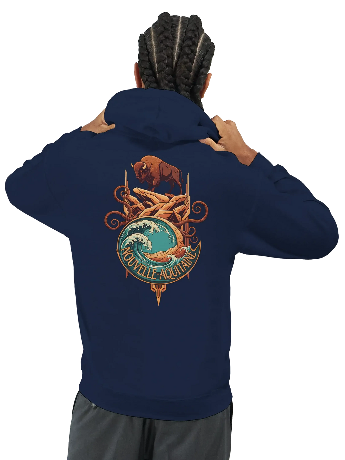 sweatshirt à capuche qualité supérieure France avec design Nouvelle-Aquitaine et bison