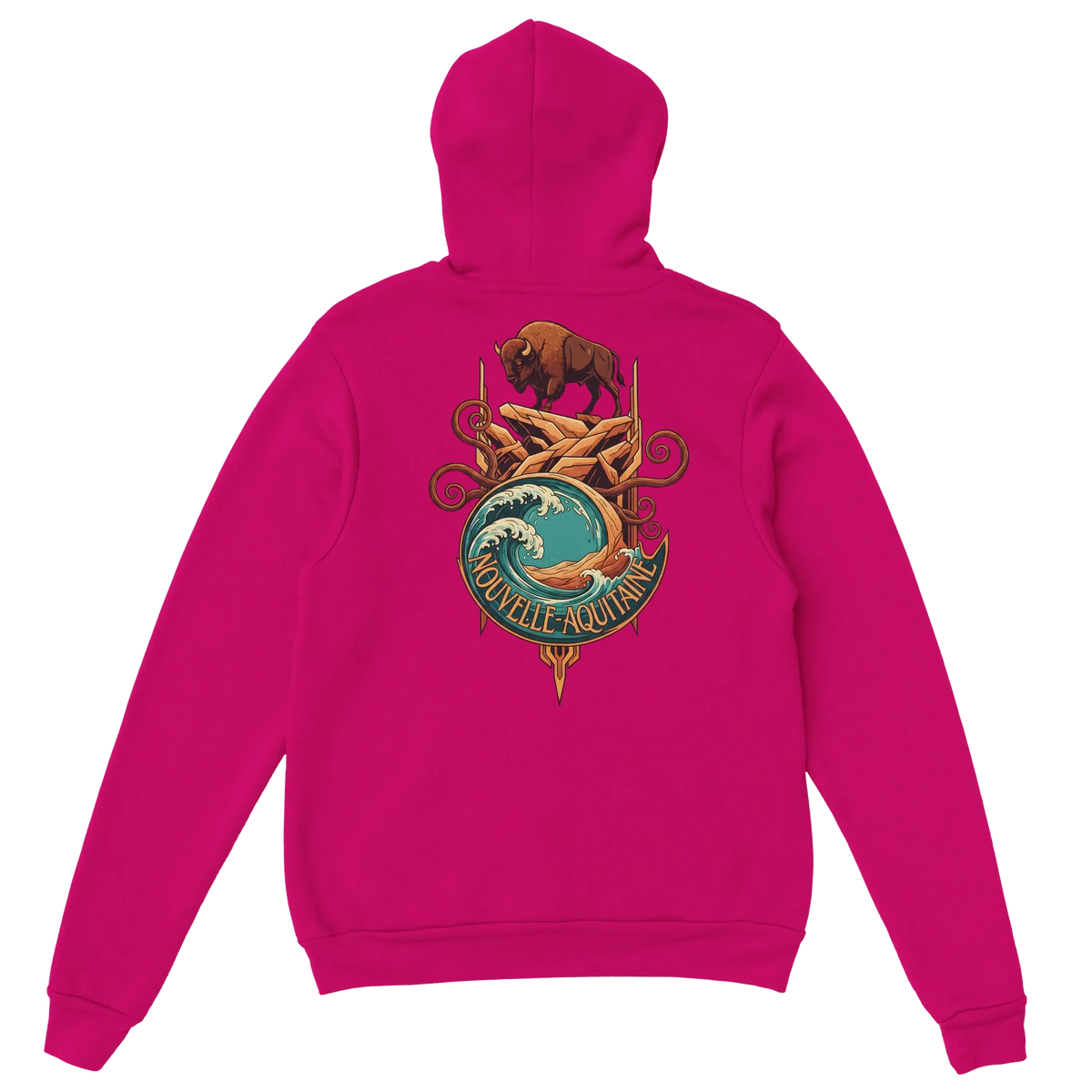 sweatshirt à capuche qualité supérieure France avec design Nouvelle-Aquitaine en arrière-plan