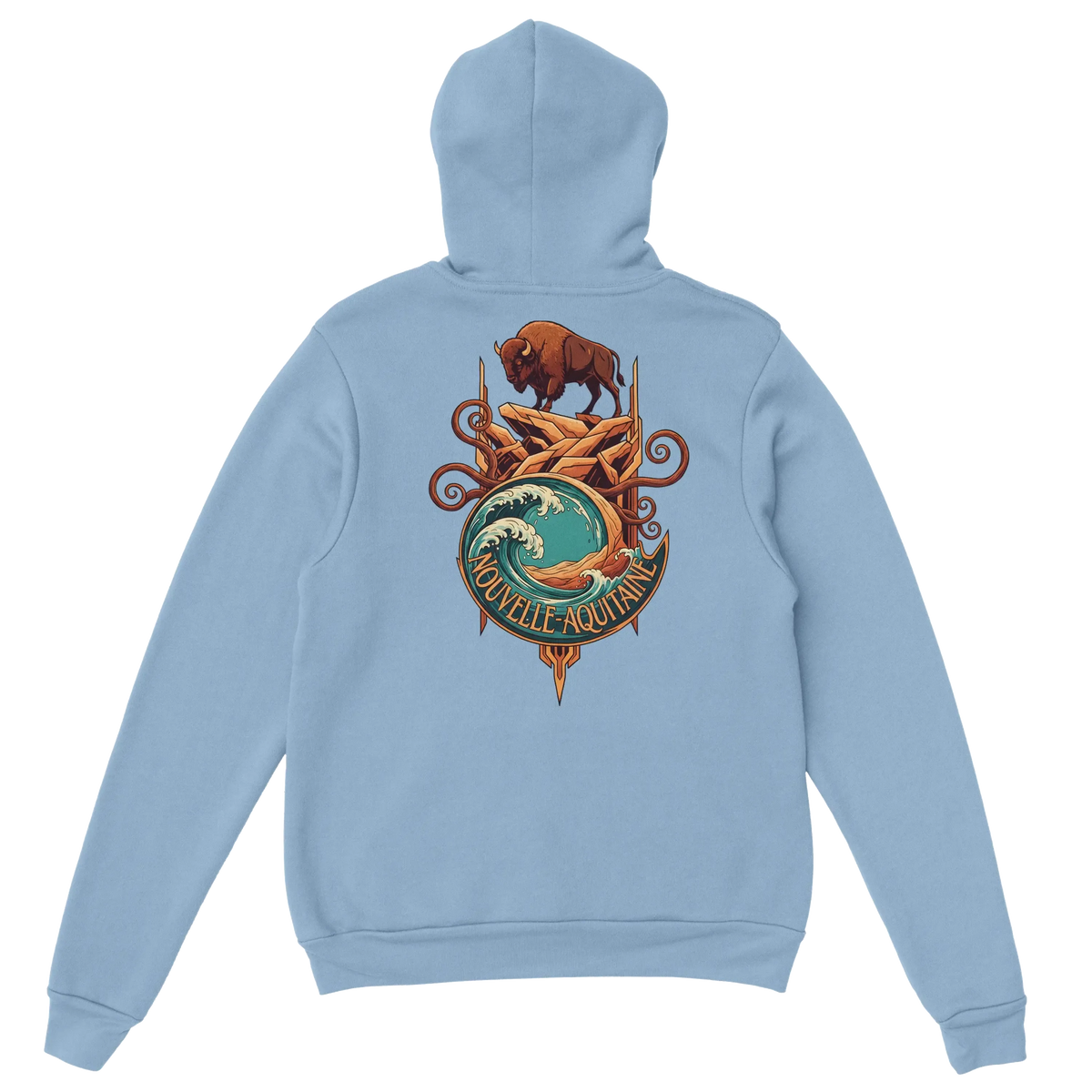 sweatshirt à capuche qualité supérieure France avec un design Nouvelle-Aquitaine et motif de bison.