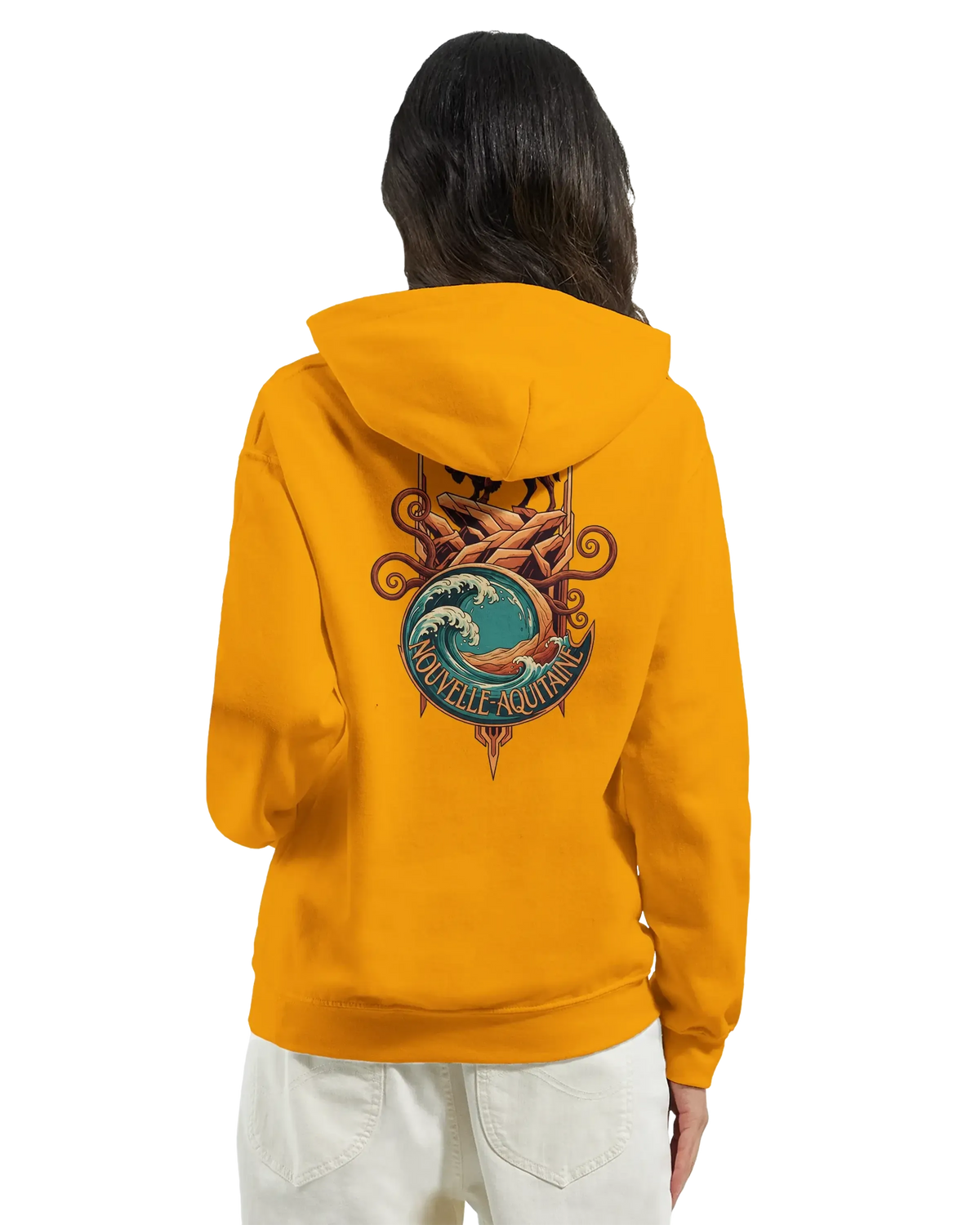 sweatshirt à capuche qualité supérieure France avec illustration Nouvelle-Aquitaine en arrière-plan