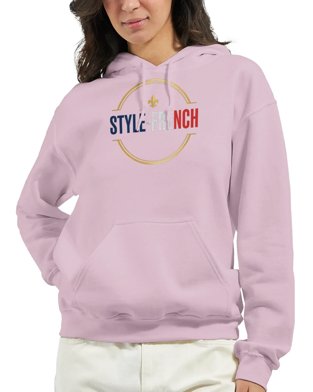 Sweatshirt à capuche qualité supérieure France en rose avec logo STYLE FRENCH.
