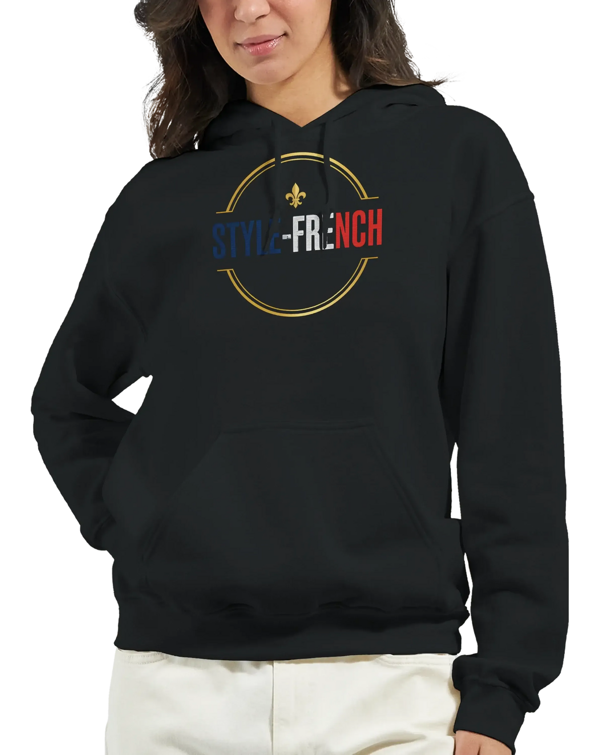 Sweatshirt à capuche qualité supérieure France, style décontracté, couleur noire avec logo stylé.