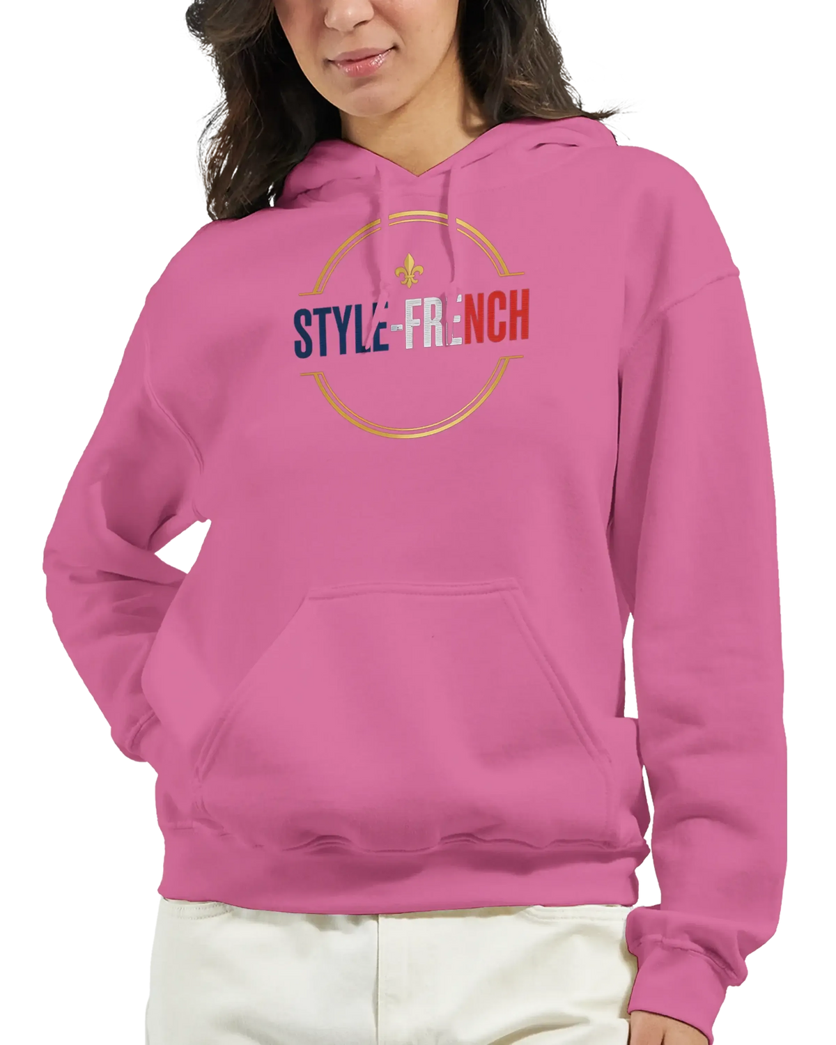 sweatshirt à capuche qualité supérieure France en rose avec logo STYLE-FRENCH