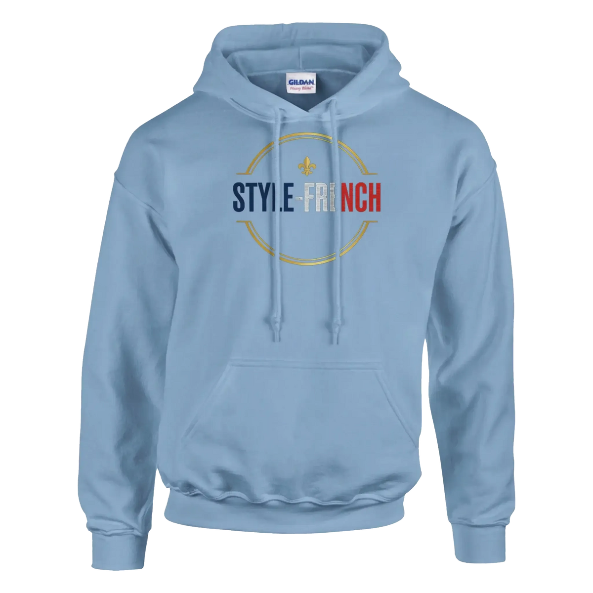 sweatshirt à capuche qualité supérieure France en bleu clair avec logo "STYLE FRENCH"