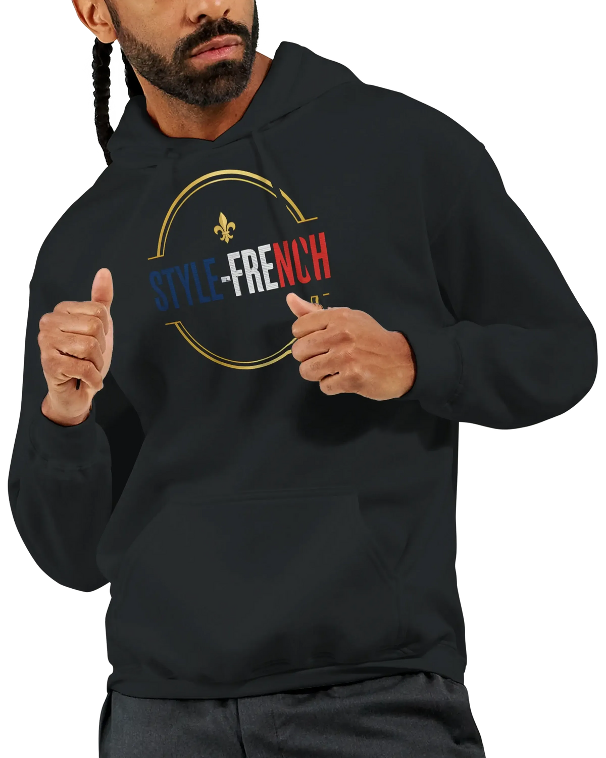 Sweatshirt à capuche qualité supérieure France avec logo STYLE-FRENCH, style décontracté et moderne.