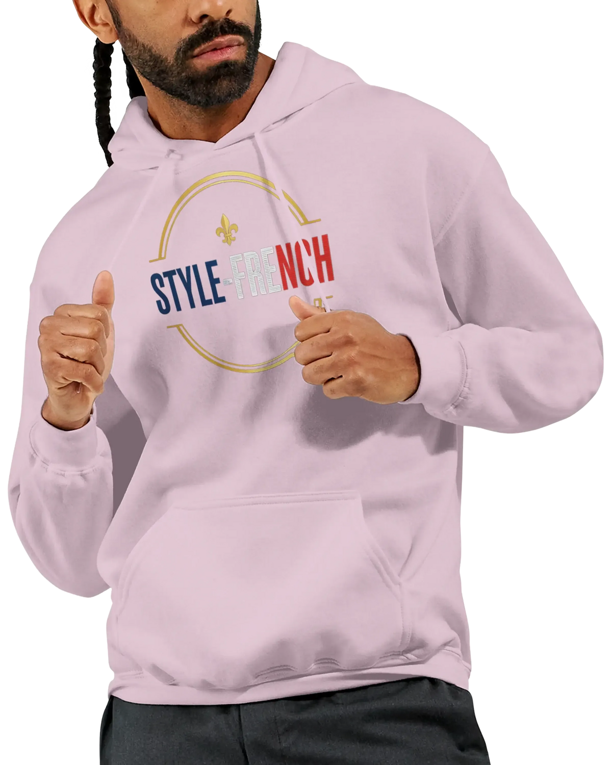 sweatshirt à capuche qualité supérieure France en coloris rose avec un design tendance.