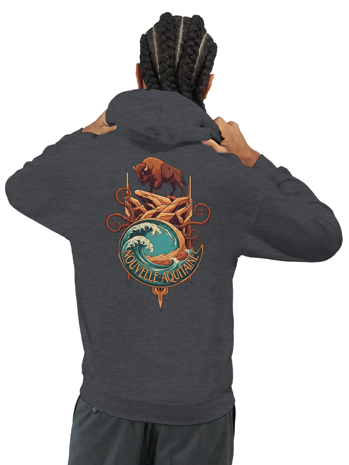 sweatshirt à capuche qualité supérieure France affichant un design inspiré de la Nouvelle-Aquitaine
