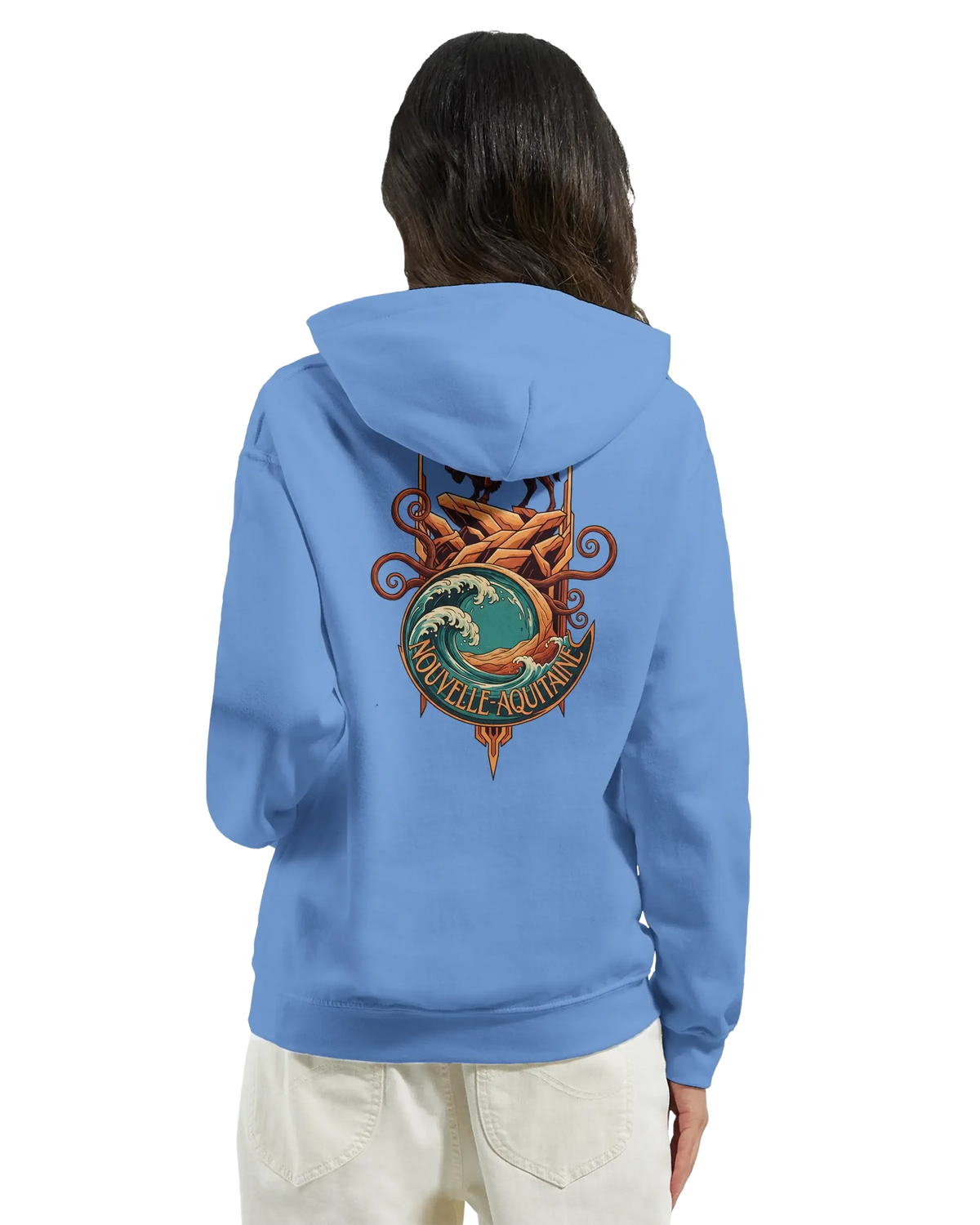 sweatshirt à capuche qualité supérieure France de couleur bleue avec le texte STYLE-FRENCH