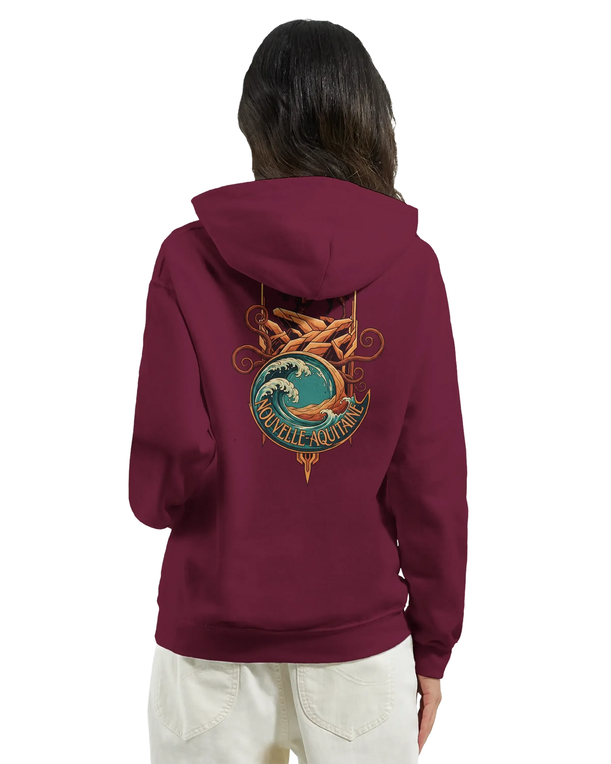 sweatshirt à capuche qualité supérieure France avec design Nouvelle-Aquitaine et motif de vague