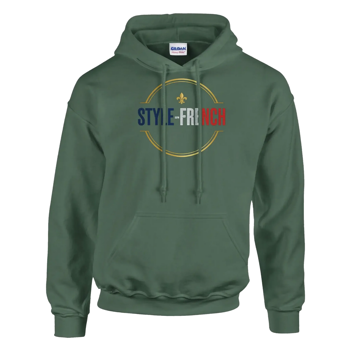 sweatshirt à capuche qualité supérieure France en vert militaire  avec logo "STYLE FRENCH"